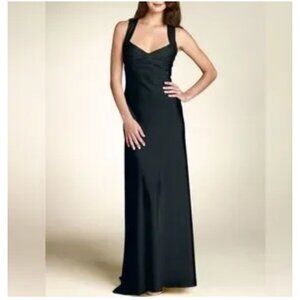 Calvin Klein Formal Maxi Dress 8 Black Sequin Cross Back Faux Silk Party Wedding